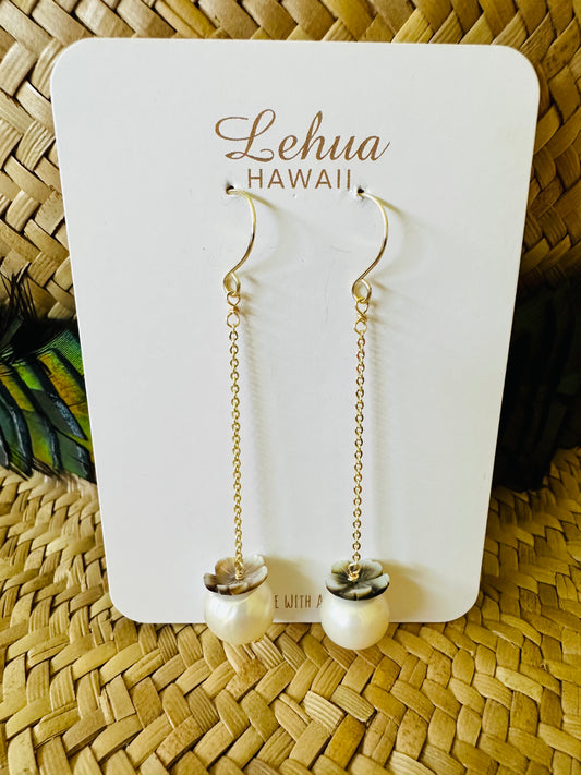 White Pearl & Shell Flower Earrings