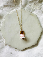 Vintage Glass Brown Bow Shell Necklace