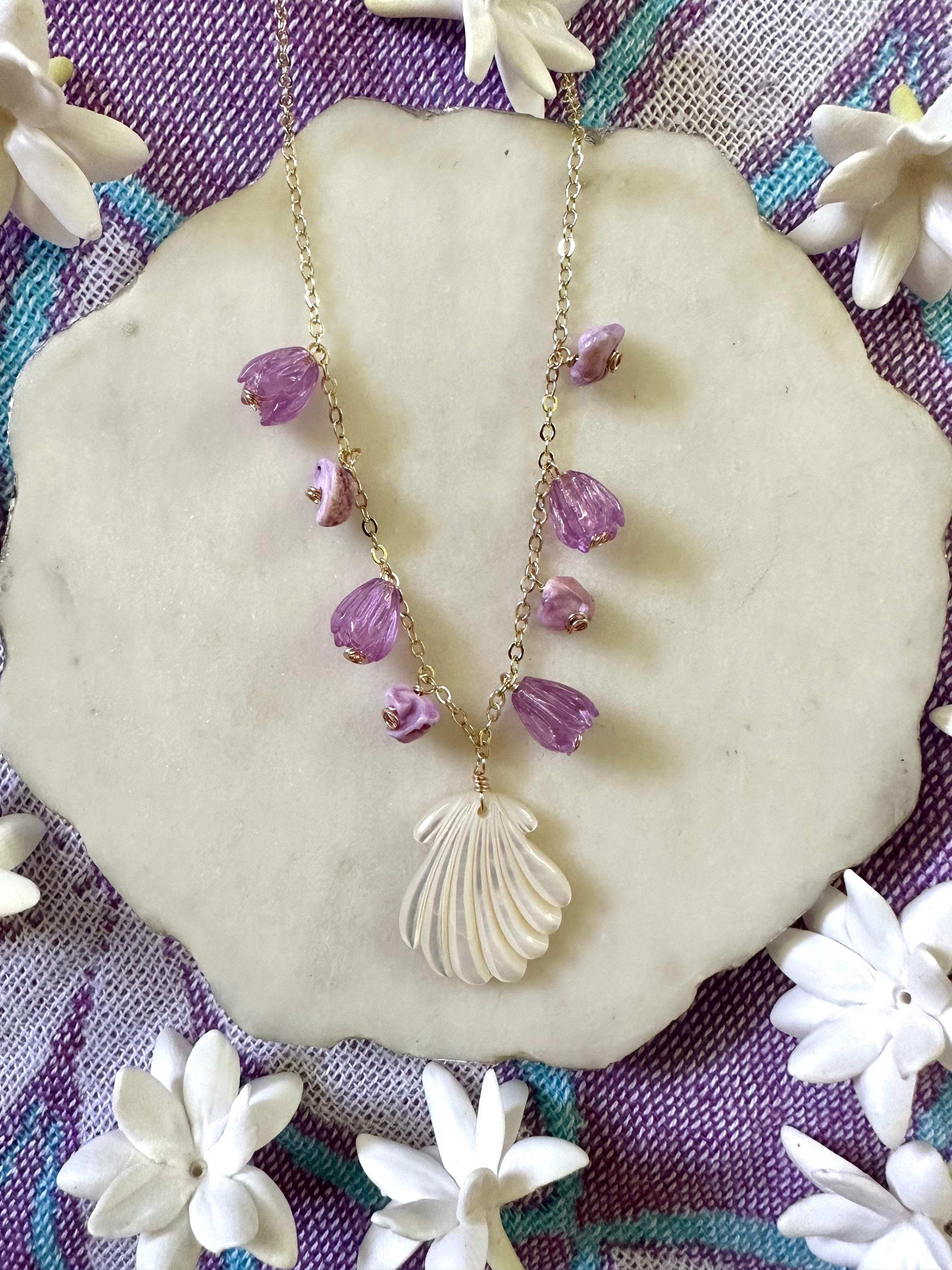 Clam Shell & Purple Pikake Necklaces