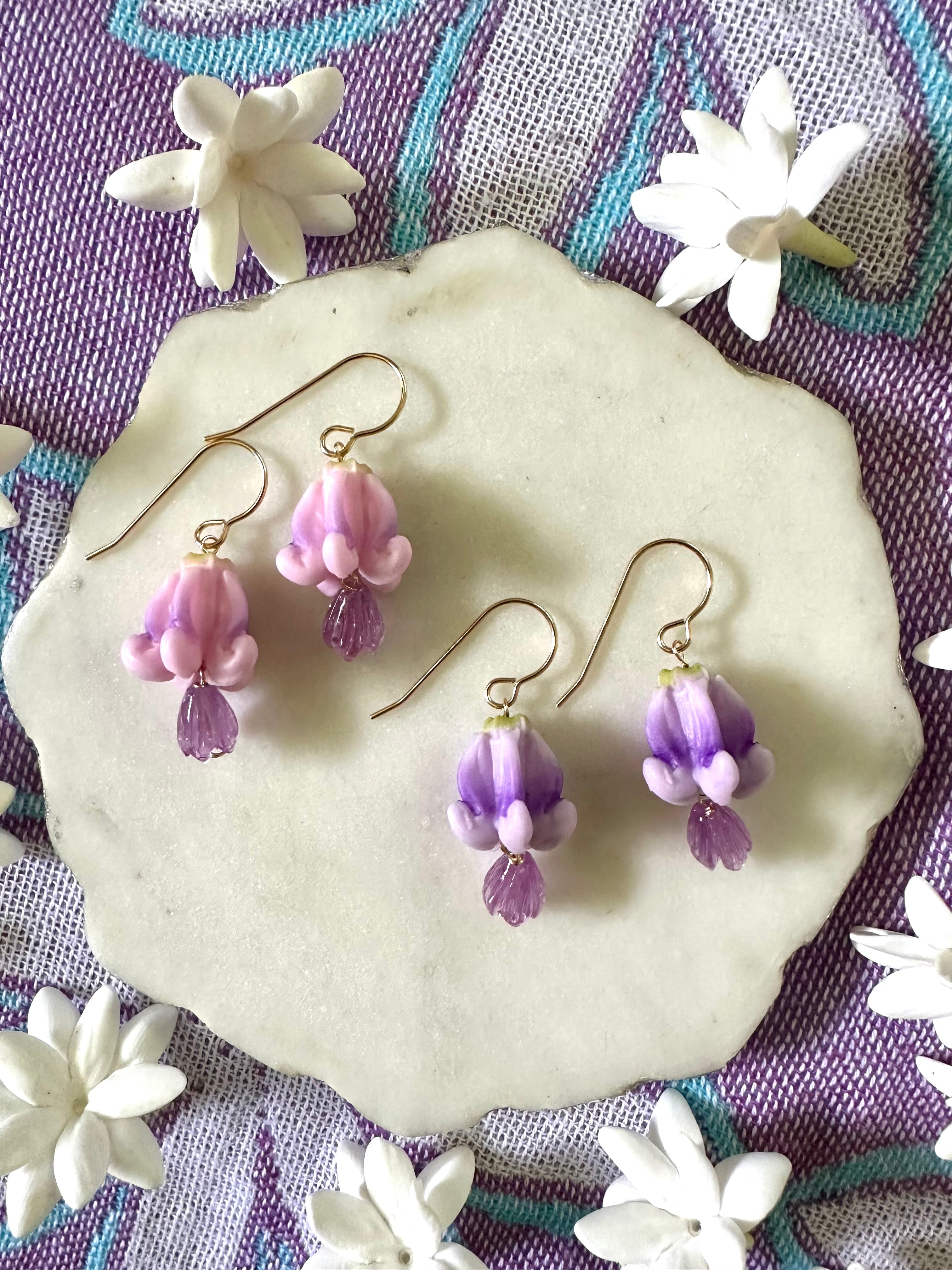 Purple Pikake & Crown Flower Earrings