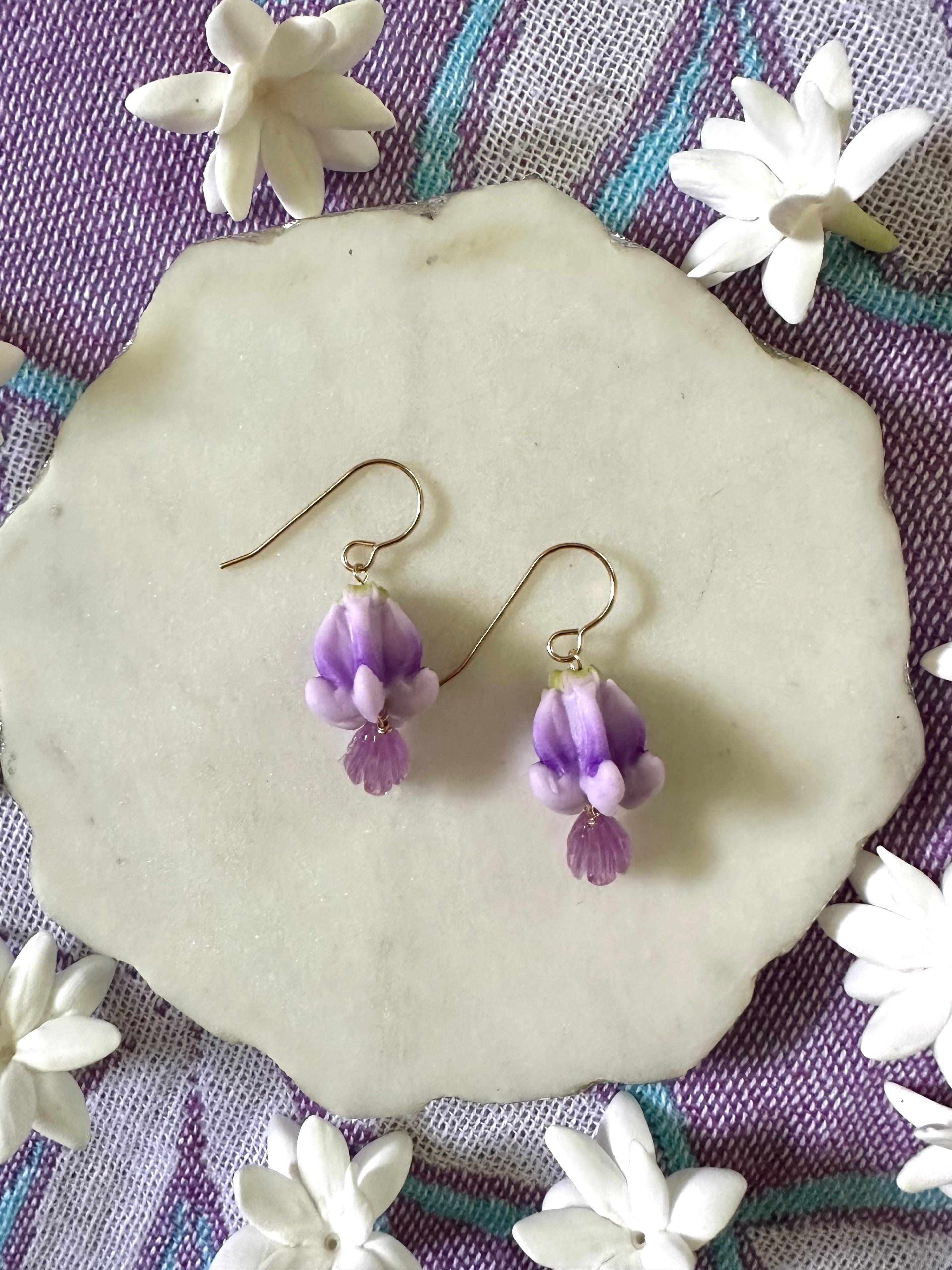 Purple Pikake & Crown Flower Earrings