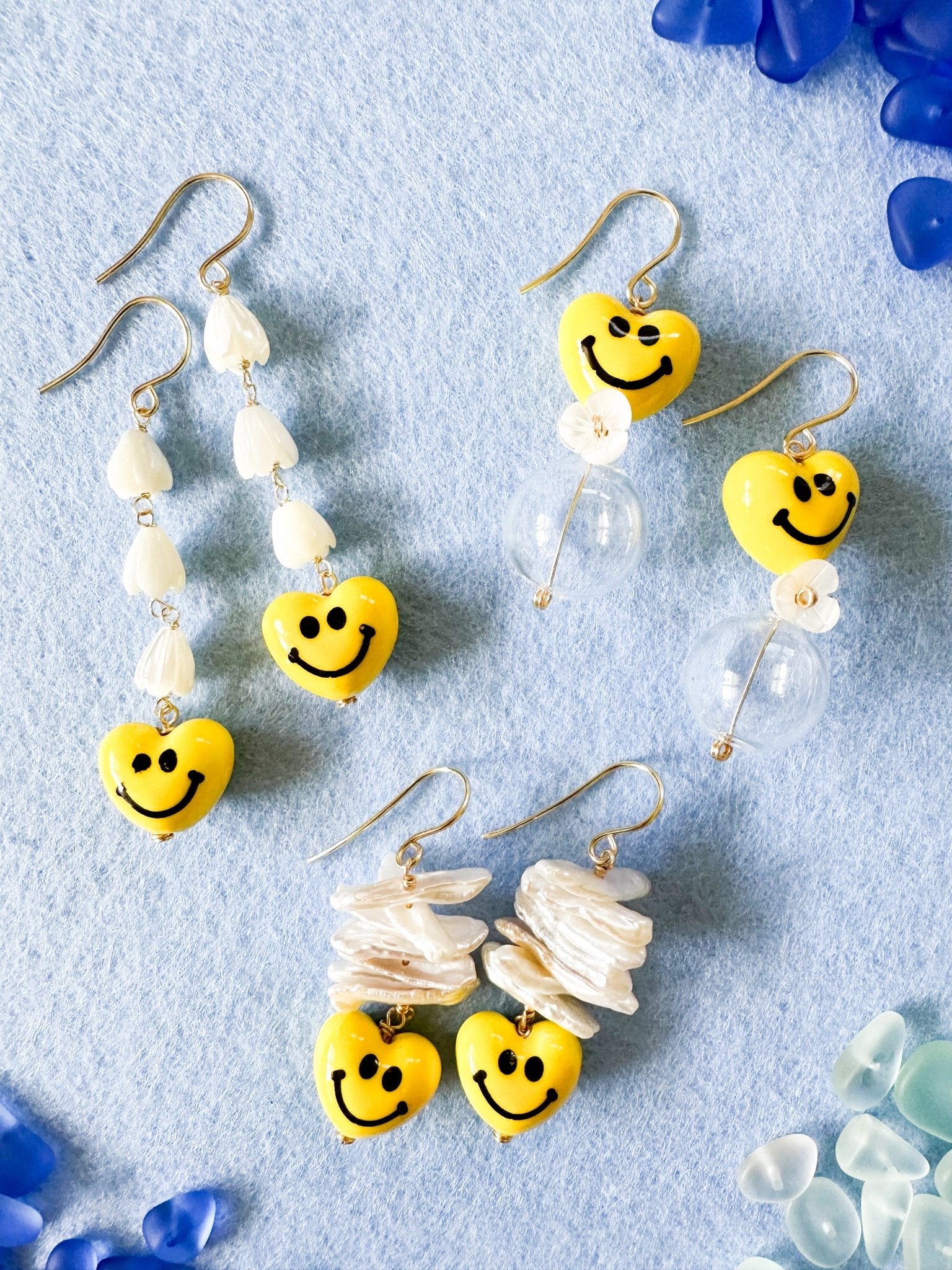 Happy Face & Clear Glass Earrings - Lehua Hawaii Jewelry LLC