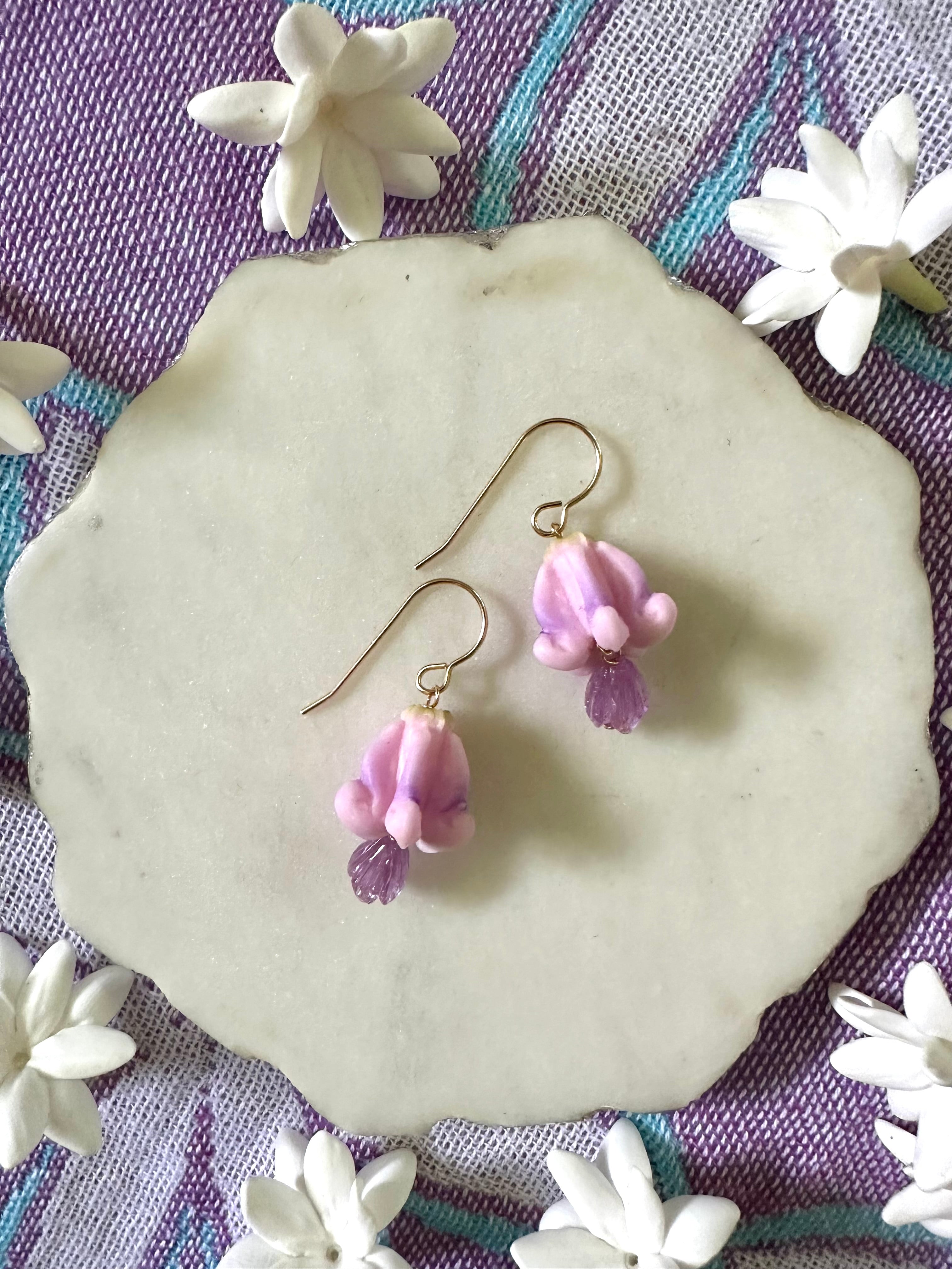 Purple Pikake & Crown Flower Earrings