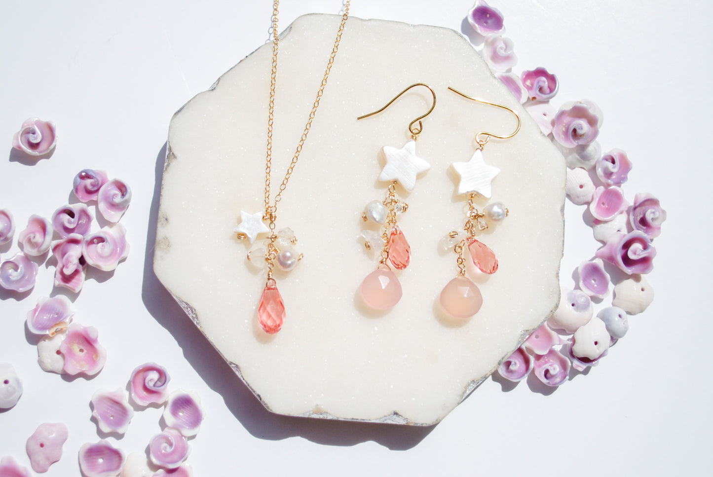 Mermaid Rose Peach Crystal Star Earrings
