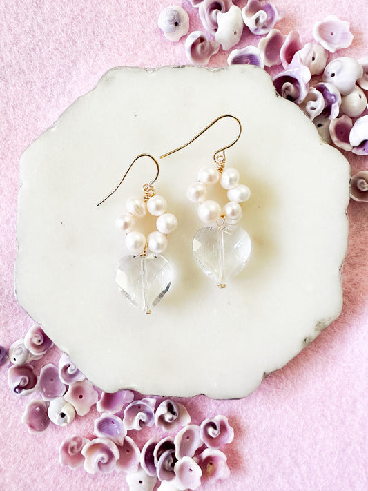 Pearl & Glass Heart Earrings