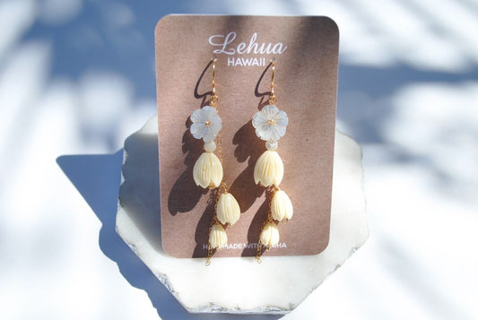 Vintage Pikake & Flower Shell Earrings - Lehua Hawaii Jewelry LLC