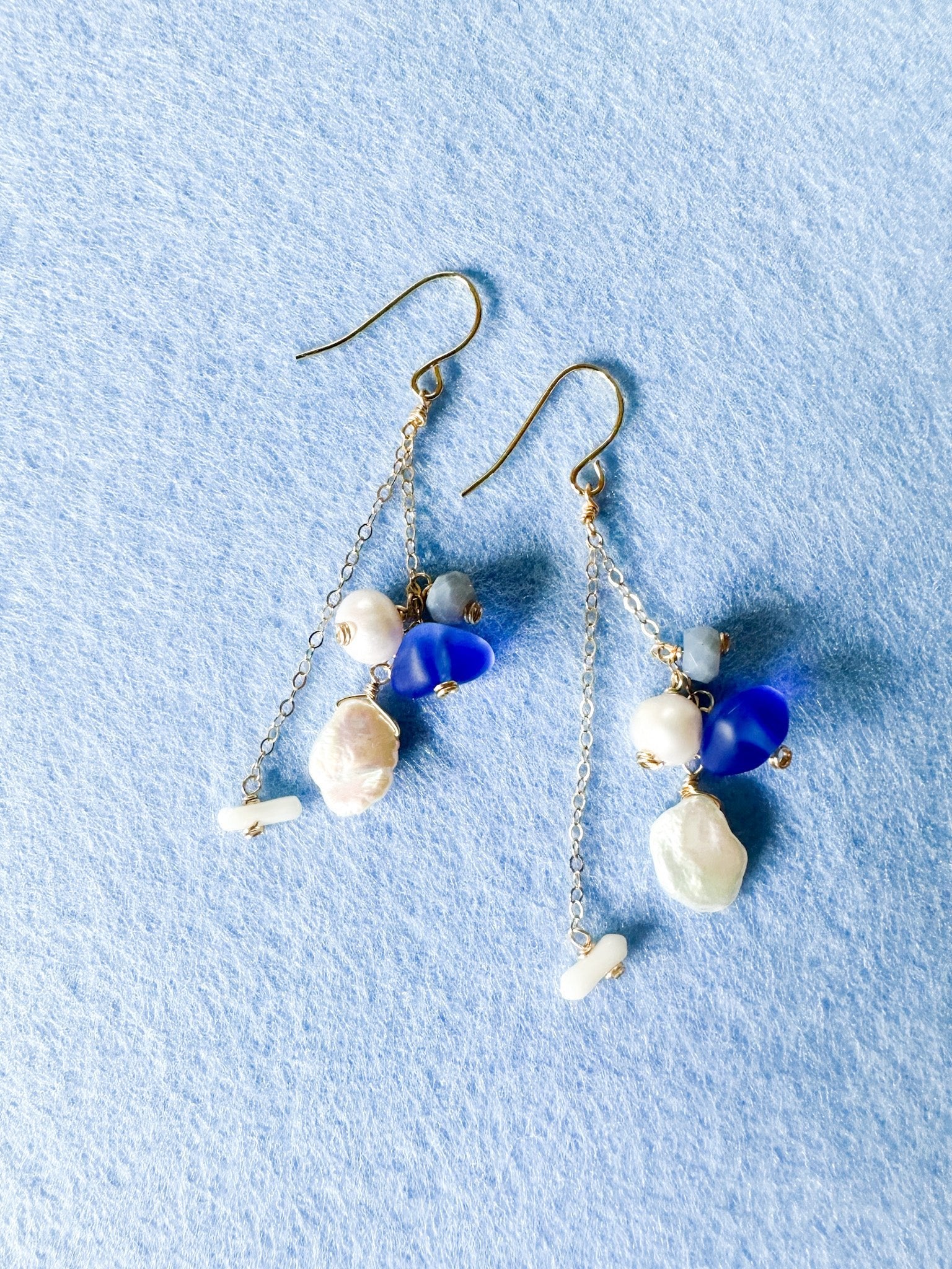 Keishi Pearl & Blue Glass Earrings - Lehua Hawaii Jewelry LLC