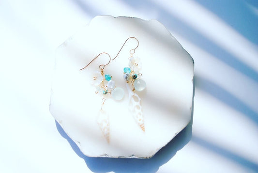 Aqua Sea Mist & Sea Shell Earrings - Lehua Hawaii Jewelry LLC