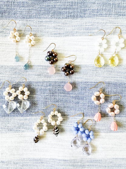 Pearl & Glass Heart Earrings