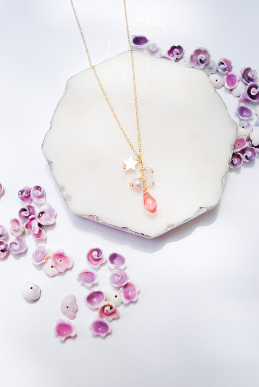 Mermaid Rose Peach Crystal Star Necklace