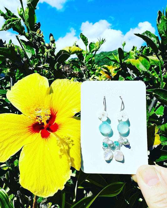 Aqua Sea Mist & Keishi Pearls Earring - Lehua Hawaii Jewelry LLC