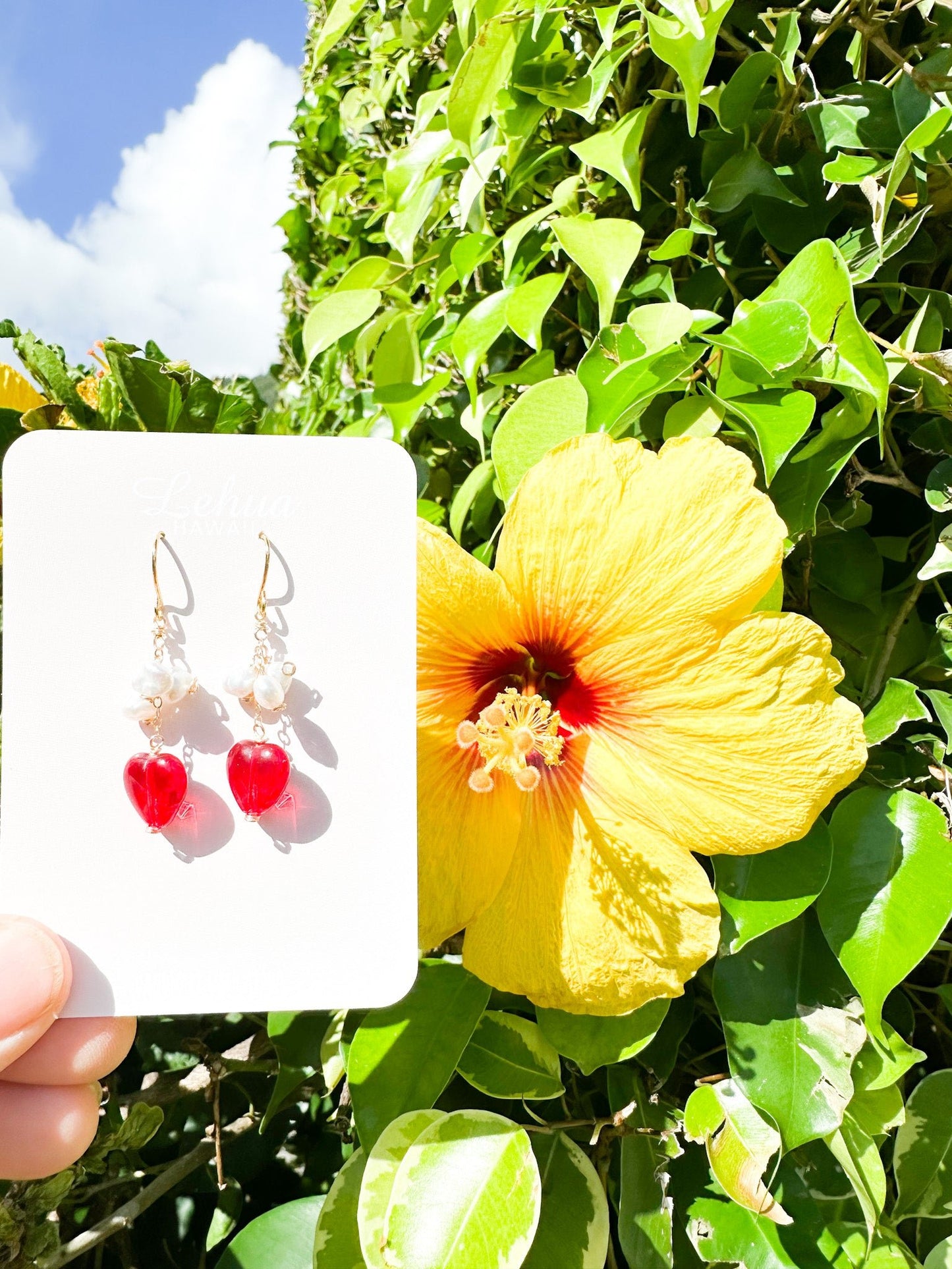 Red Glass Heart & Pearl Earrings - Lehua Hawaii Jewelry LLC