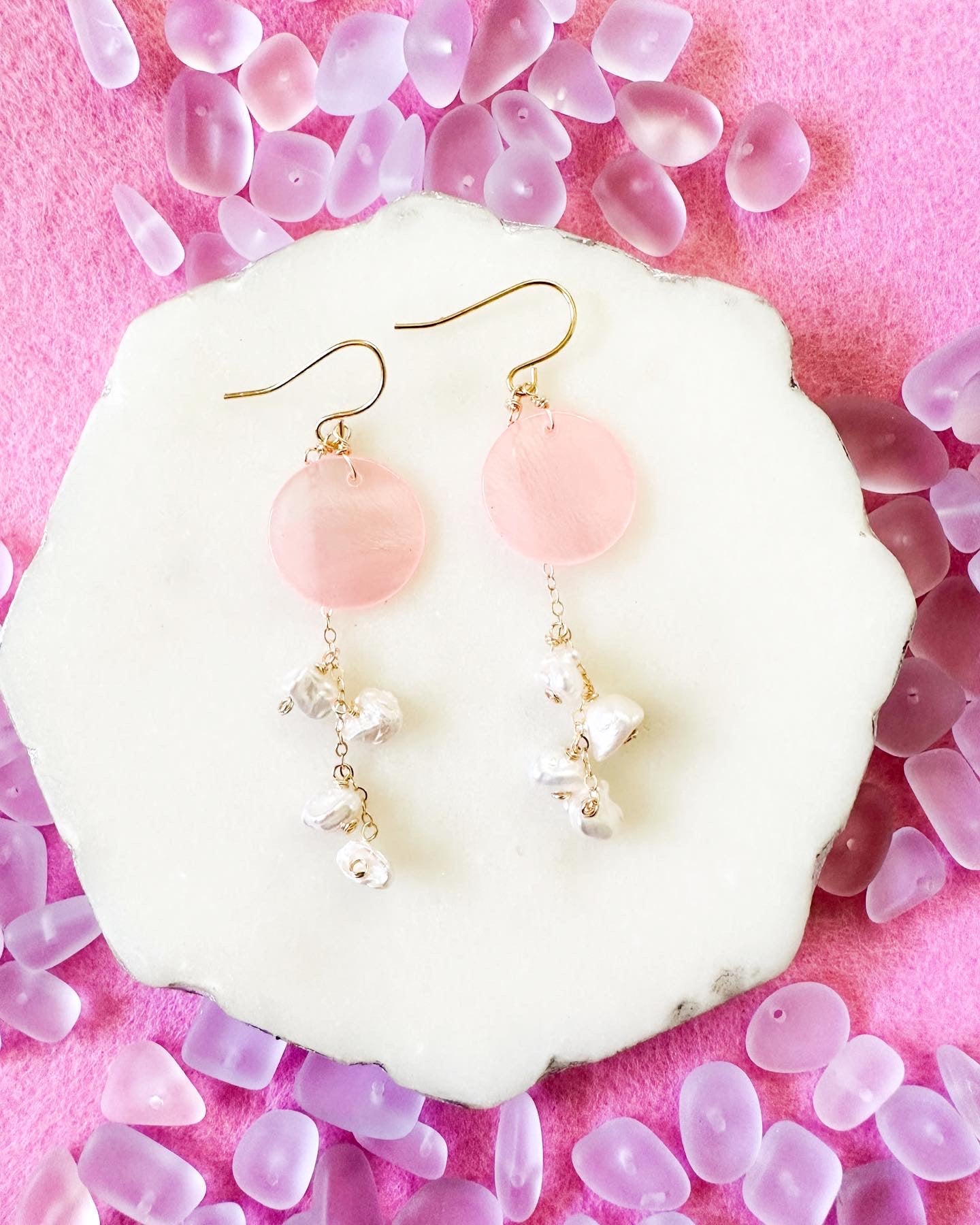 Mermaid Pink Shell &Pearl Earrings