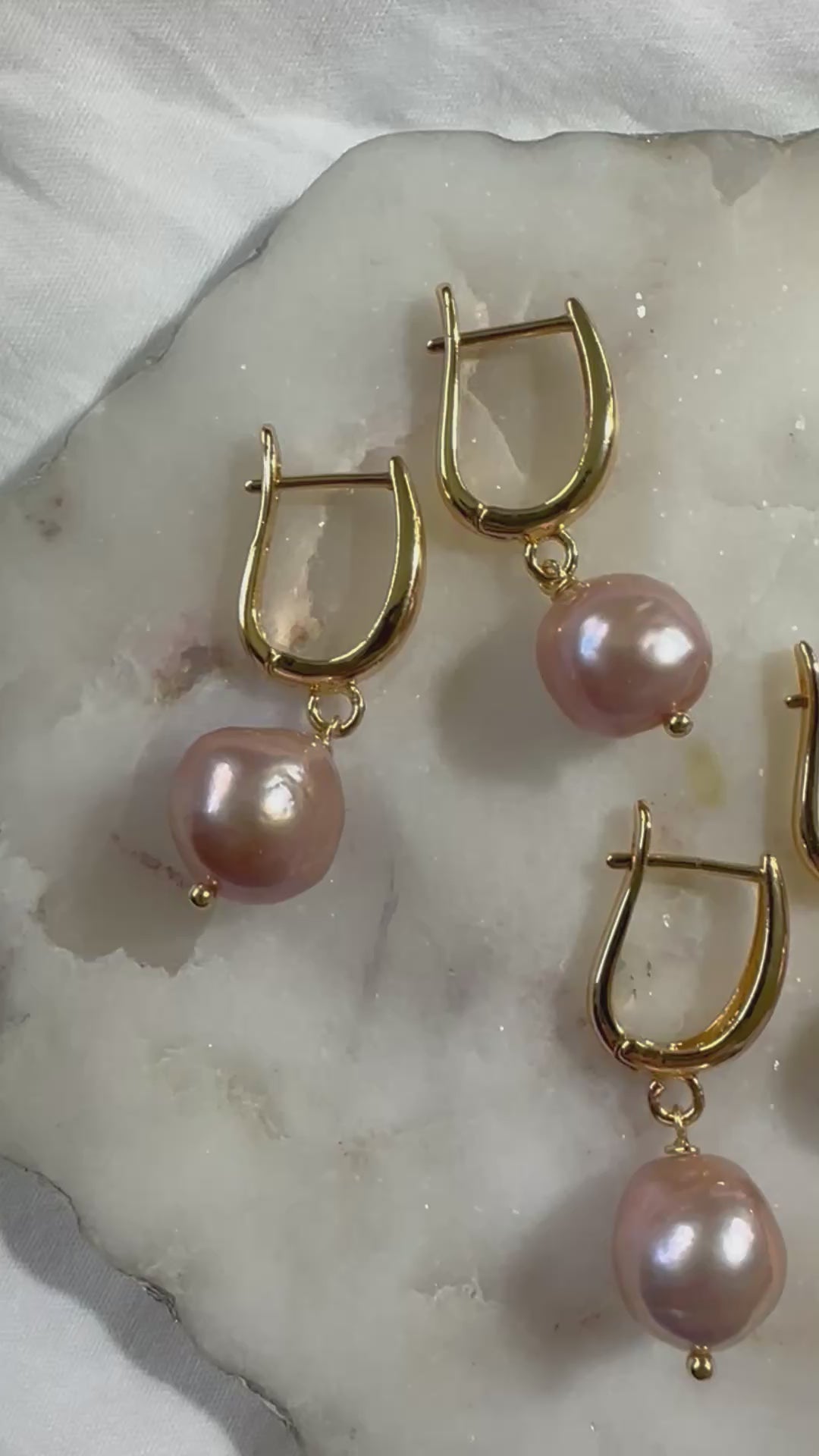 Load video: Freshwater Pink Pearl Earrings