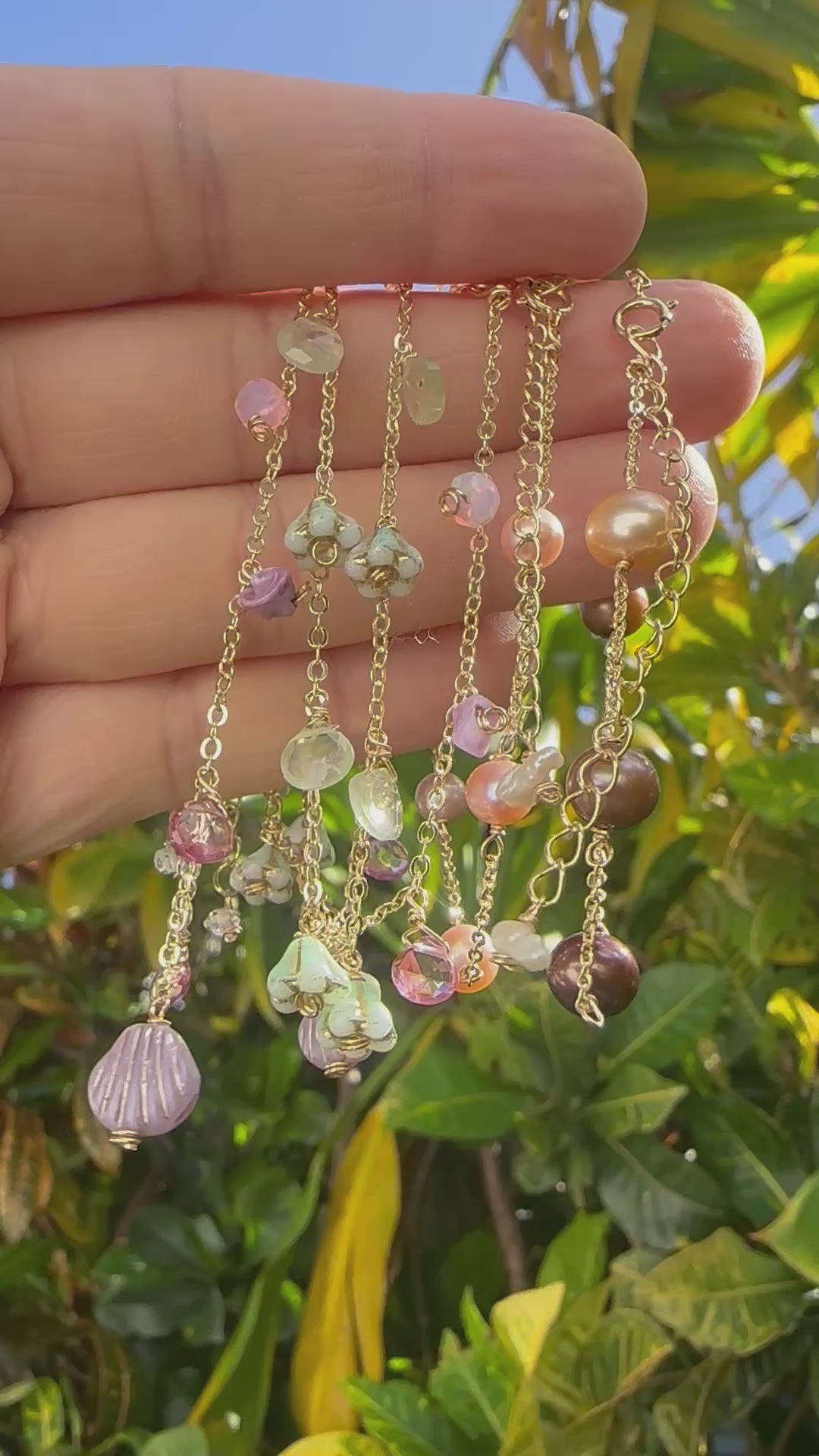 Load video: Purple Czech Clam &amp; Pink Opal Bracelets
