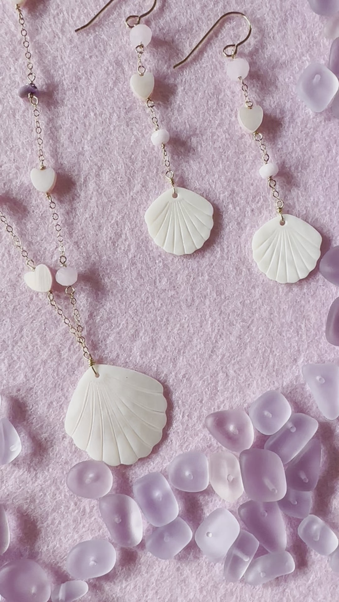 Load video: Clam &amp; Heart Shell Earrings