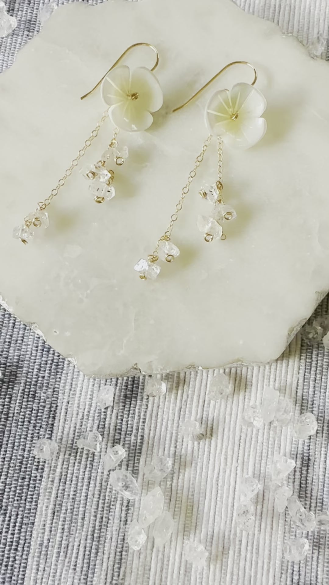 Load video: Shell Flower &amp; Herkimer Diamond Earrings