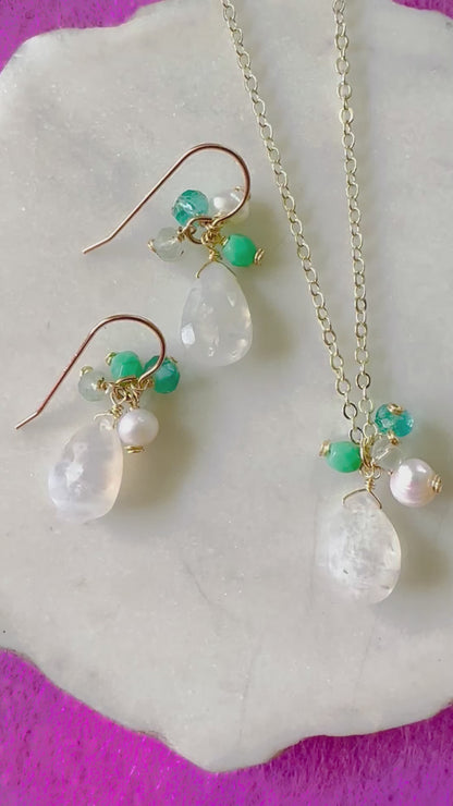 Moonstone & Emerald Czech Earrings