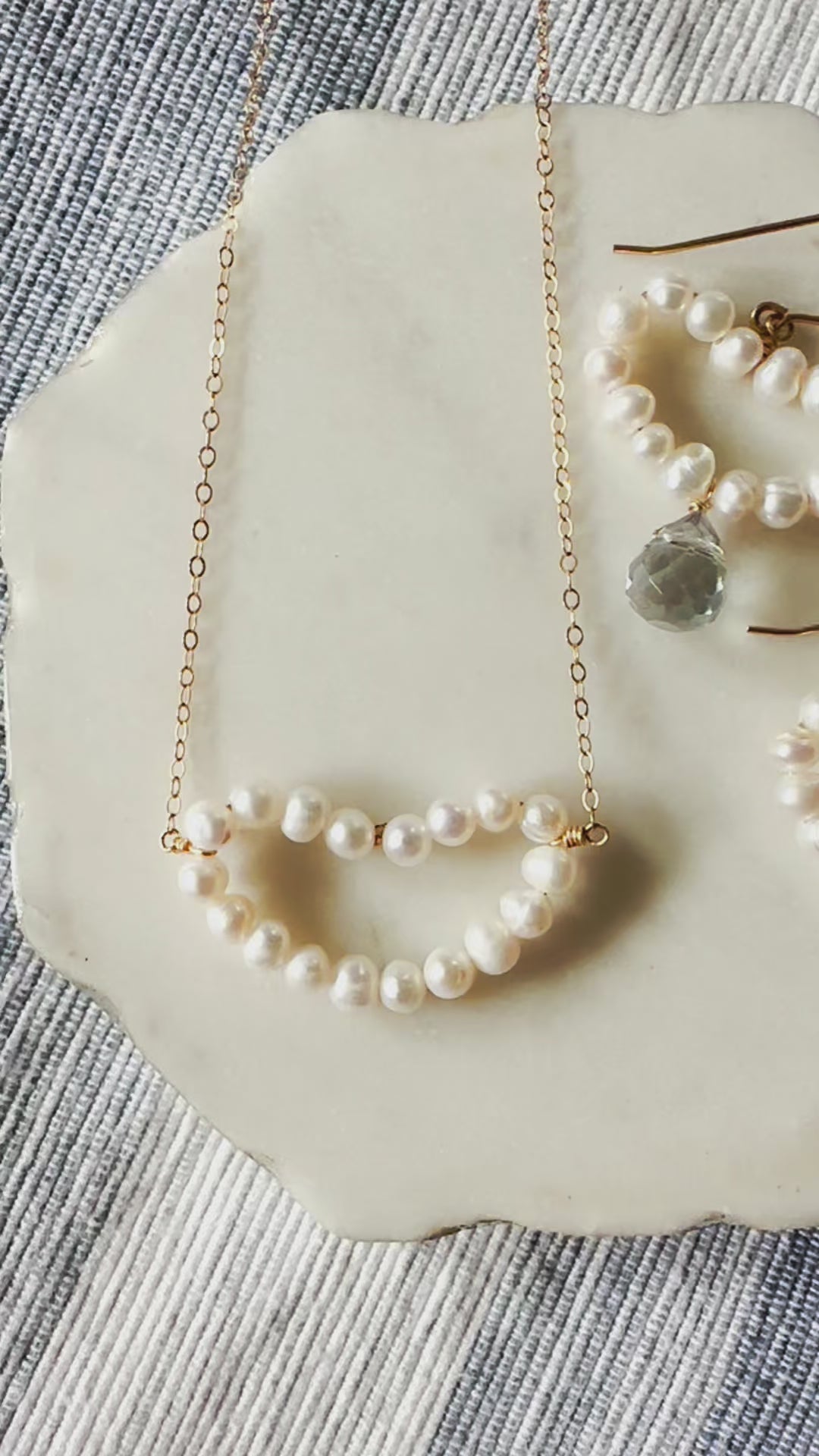 Load video: Pearl Heart &amp; Blue Glass Drop Earrings