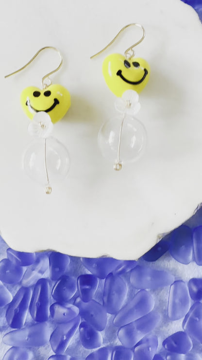 Happy Face & Clear Glass Earrings
