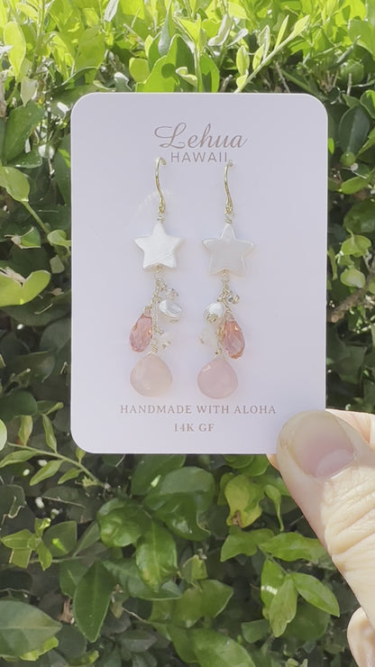 Mermaid Rose Peach Crystal Star Earrings