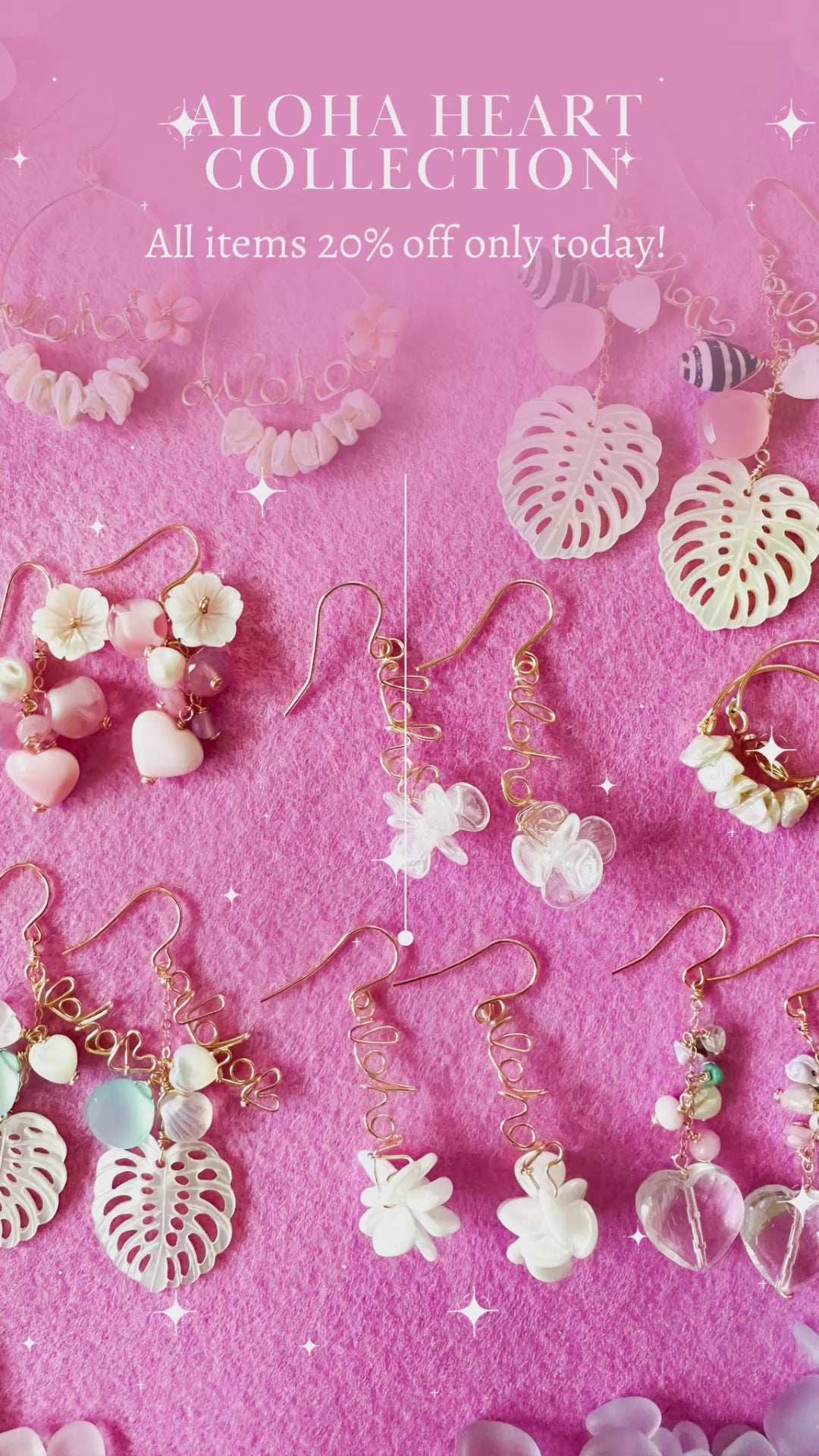 Load video: Pink Conch Shell Heart &amp; Vintage Glass Earrings