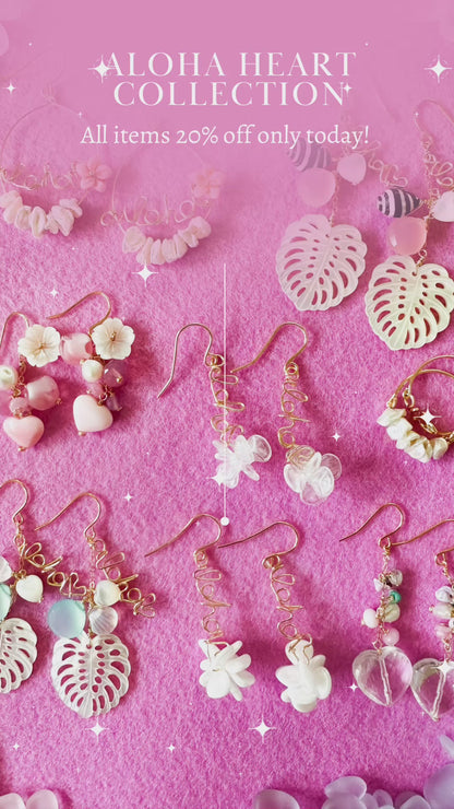 Pink Conch Shell Heart & Vintage Glass Earrings