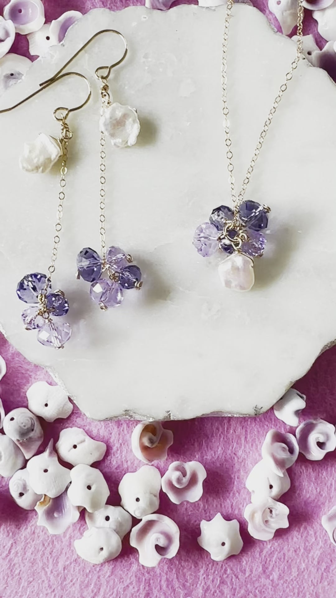 Load video: Keishi Pearl &amp; Crystal Earrings