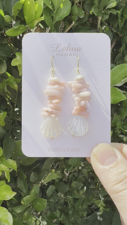 Pink Coral & Shell Clam Earrings