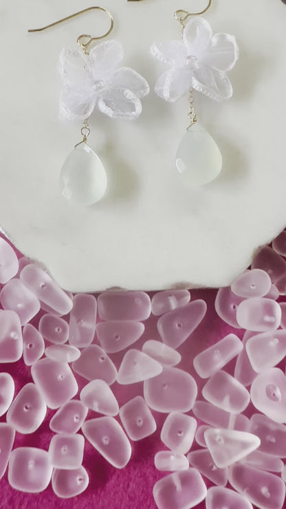 White Flower & Aqua Chalcedony Earrings