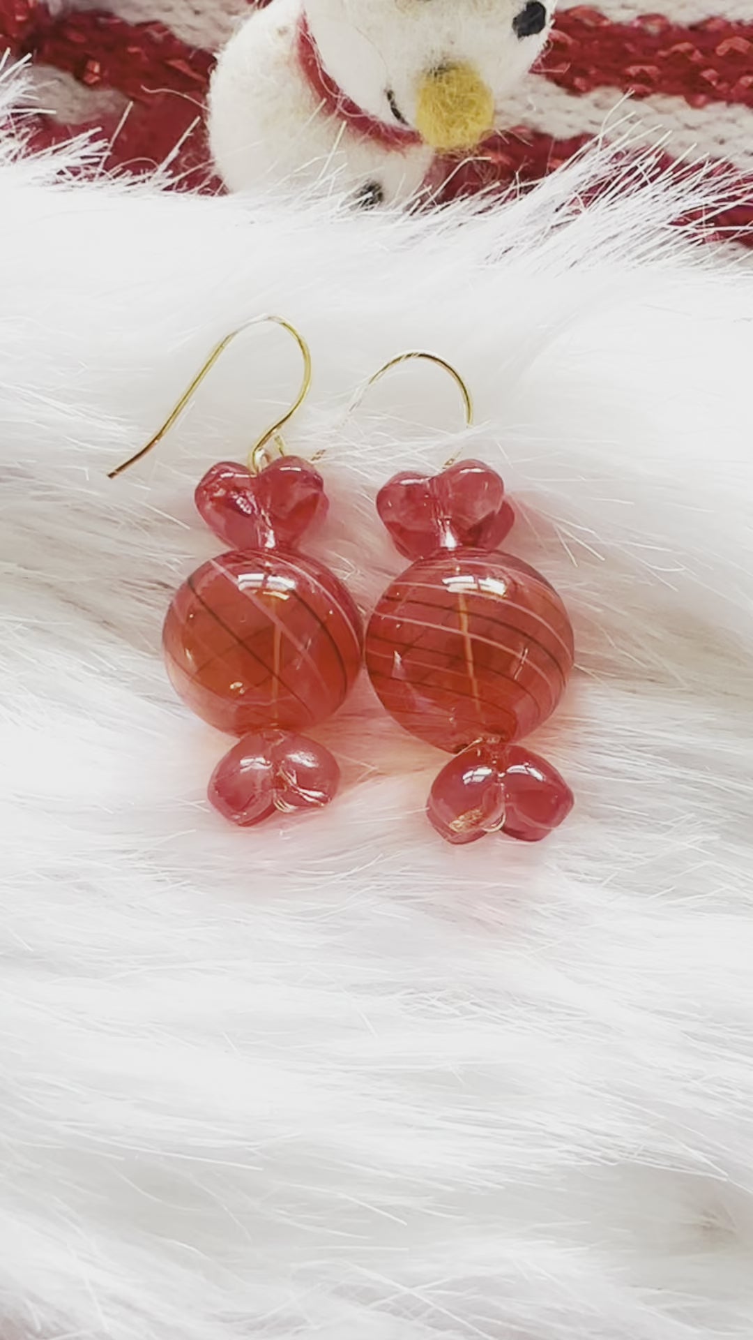 Load video: Red Glass Candy Earrings