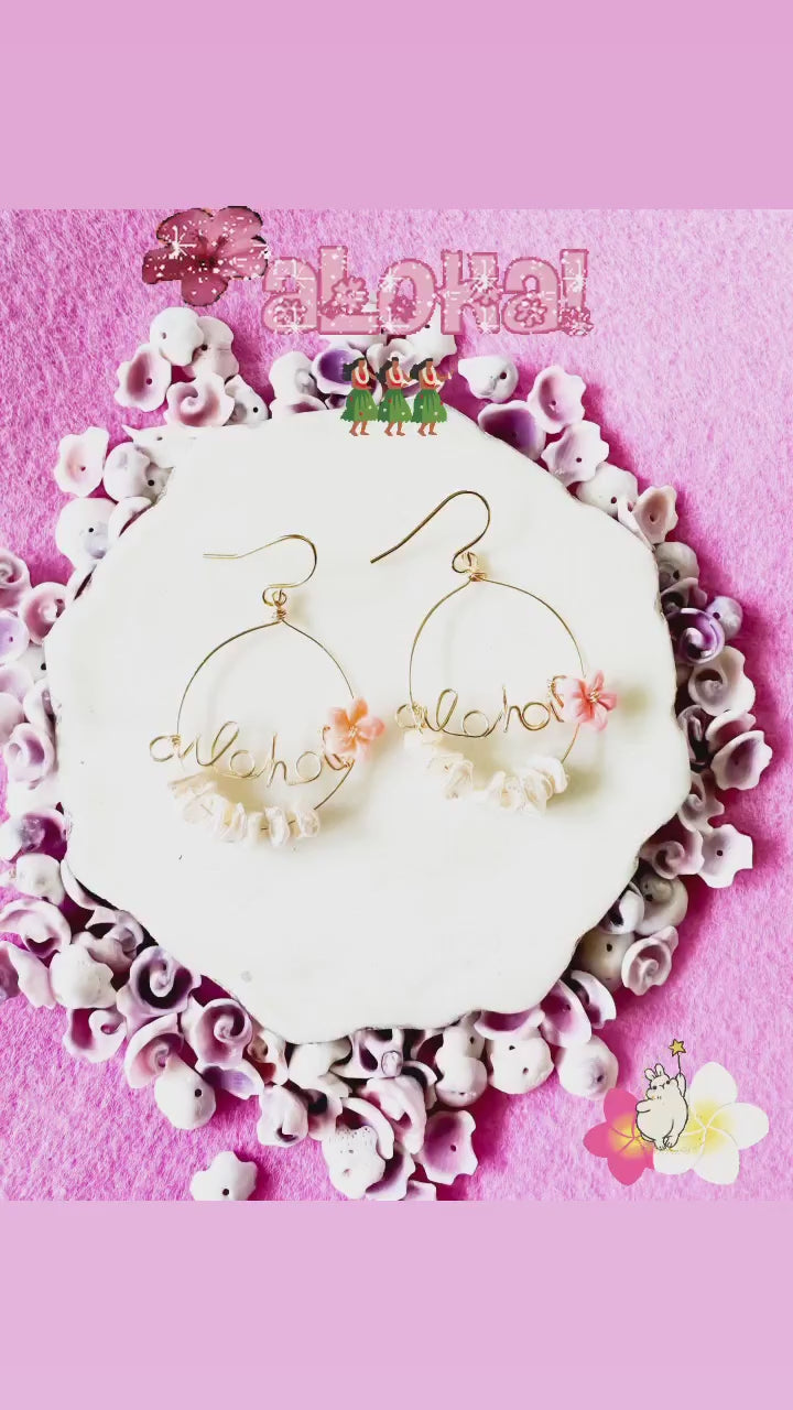 Load video: Aloha Conch Shell Flower &amp; Pearl Earrings