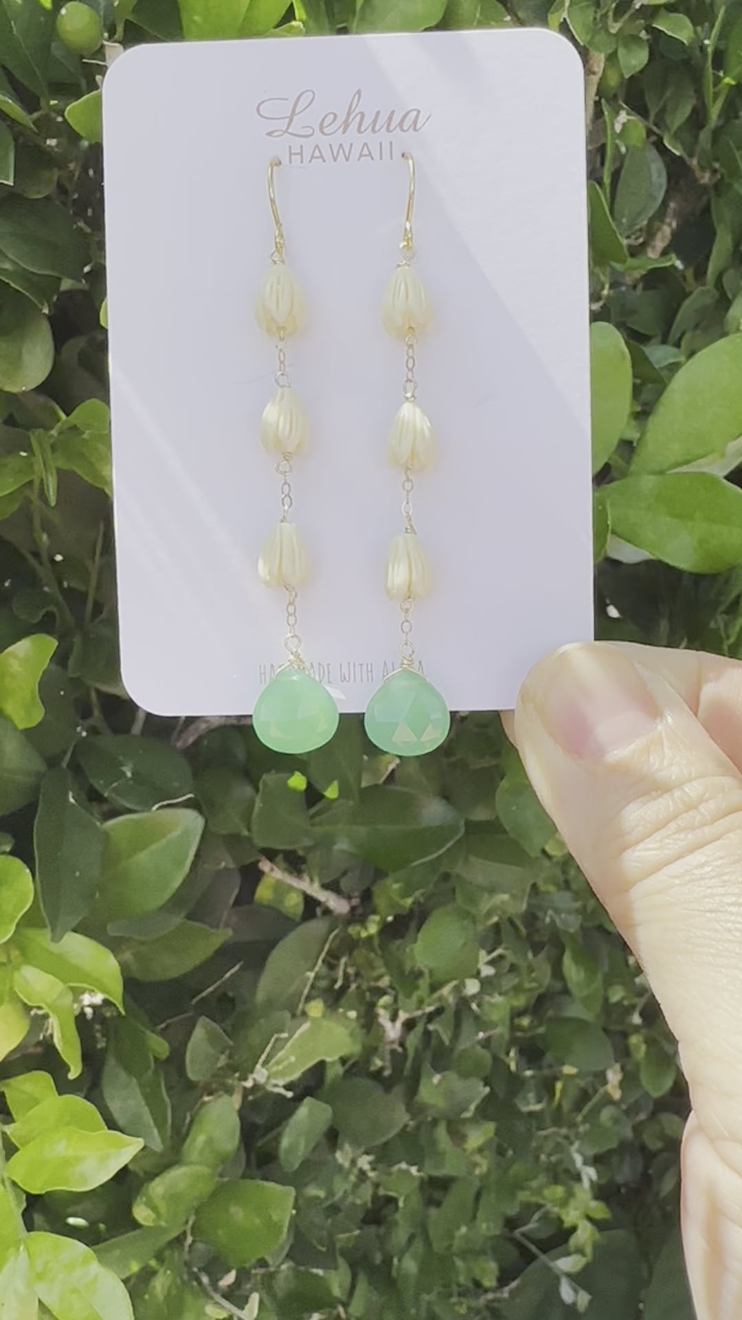 Load video: Vintage Pikake &amp; Chrysoprase Earrings