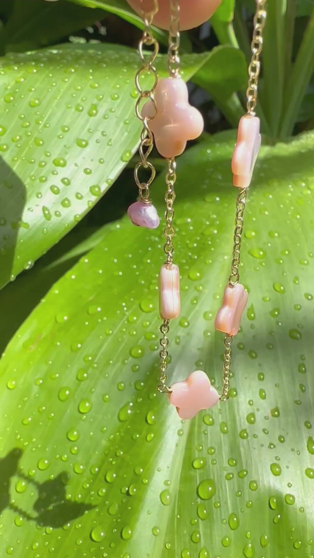 Load video: Pink Clover Shell Bracelets