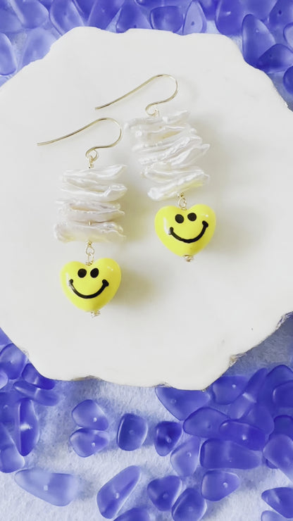 Happy Face & Biwa Pearl Earrings