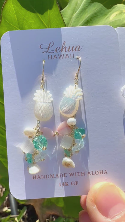 White Flower & Vintage Glass Earrings