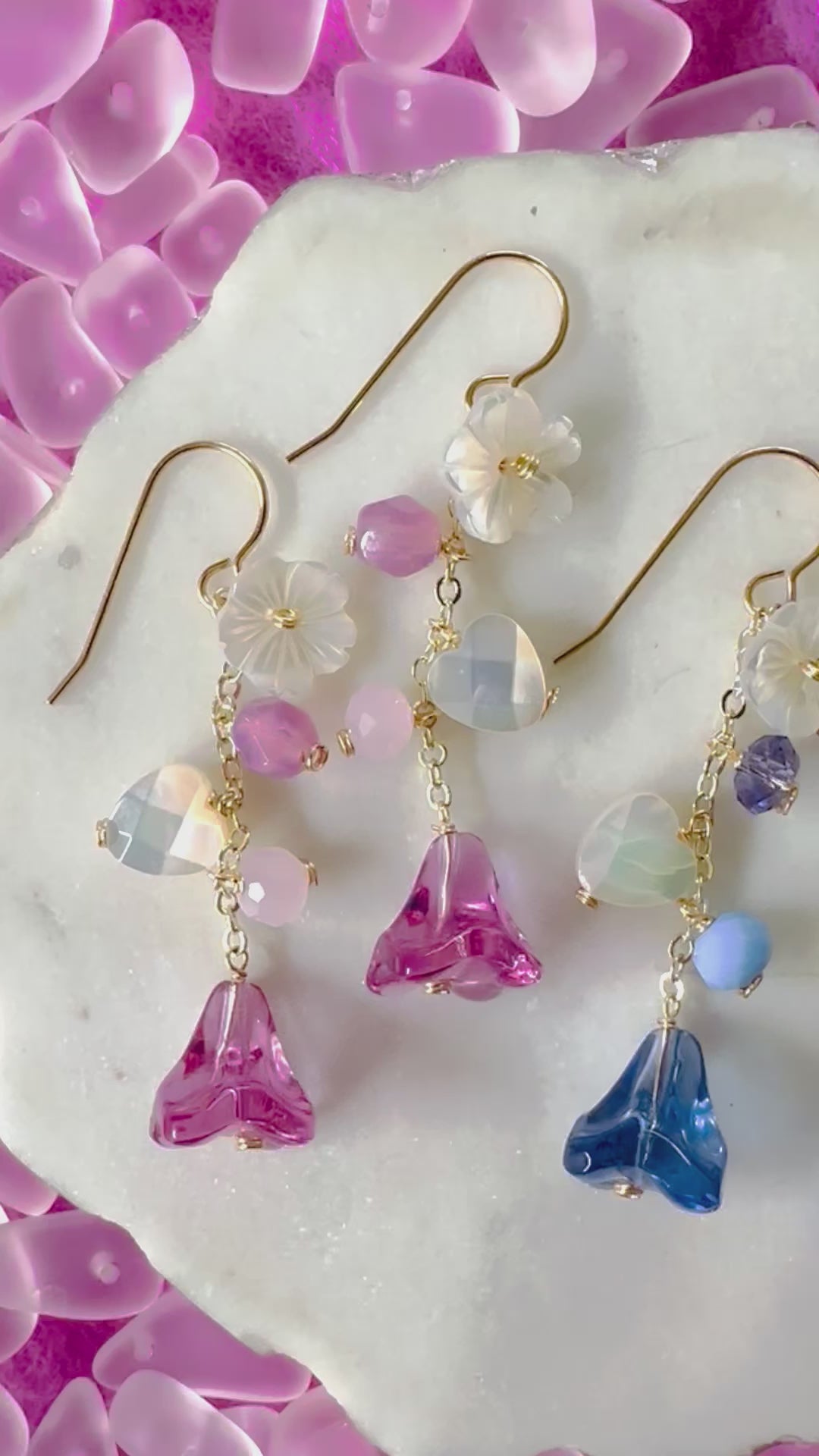Load video: Vintage Flower &amp; Shell Heart Earrings