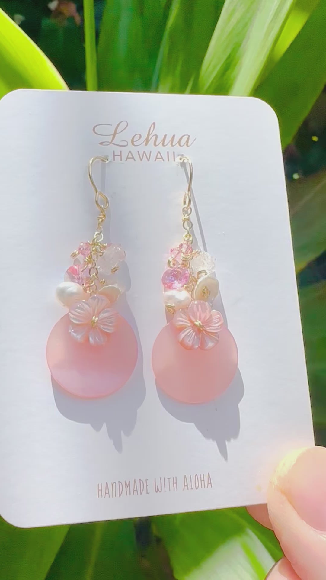 Load video: Pink Shell &amp; Hibiscus Earrings