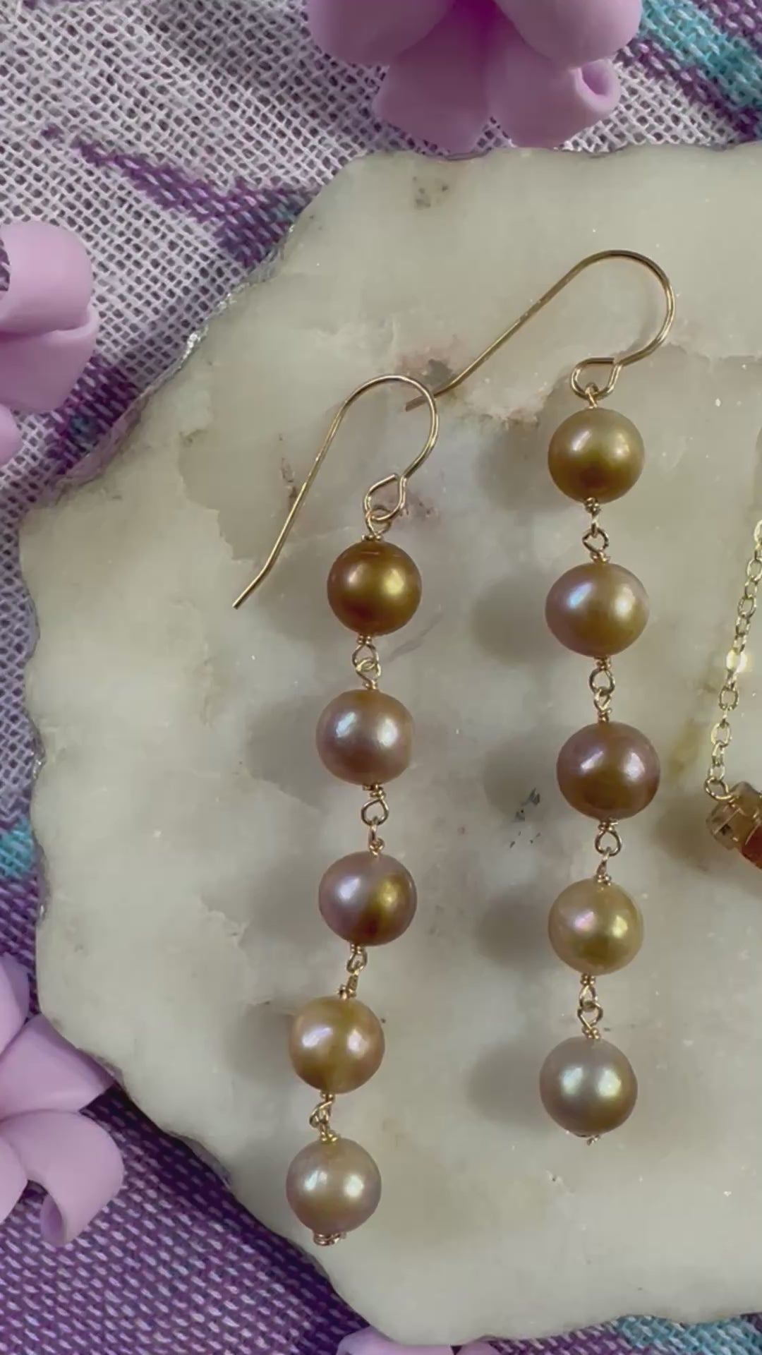 Load video: Champagne Freshwater Pearls Earrings