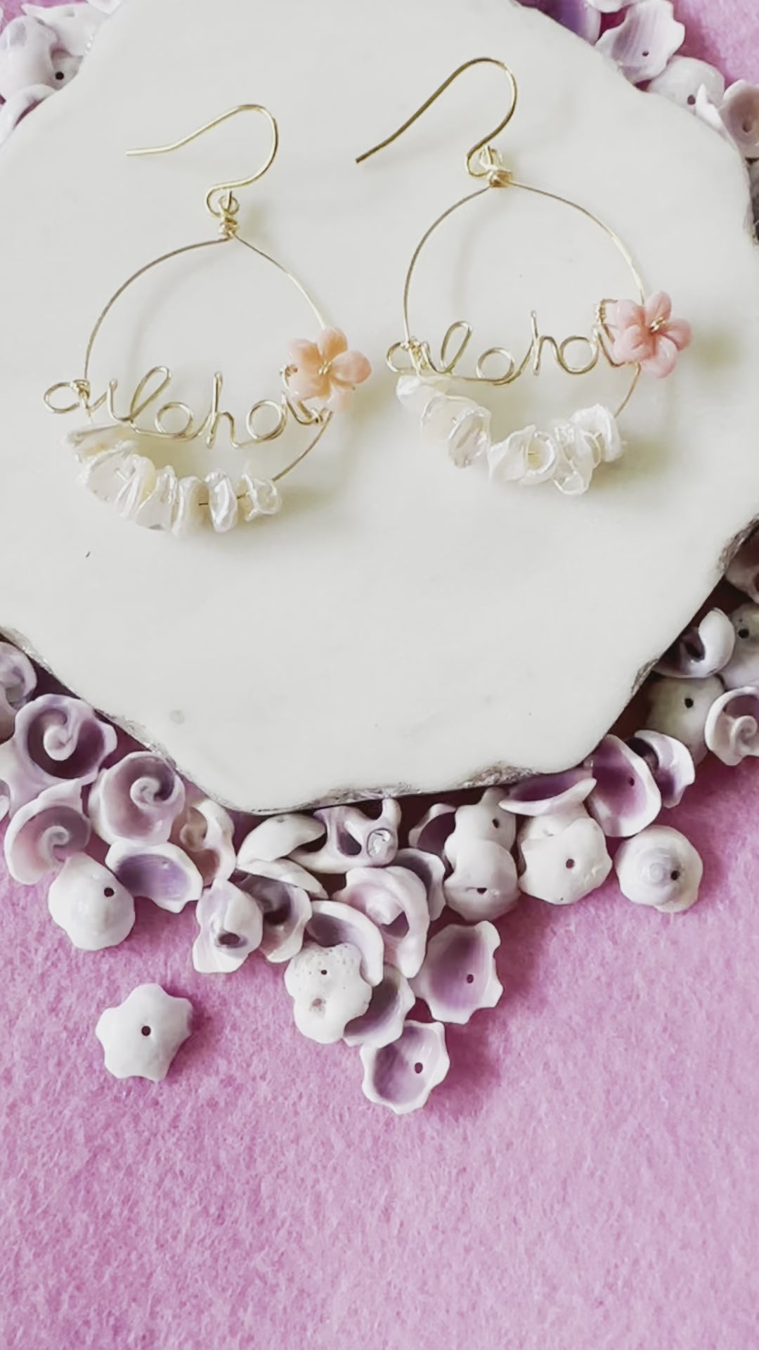 Load video: Aloha Conch Shell Flower &amp; Pearl Earrings