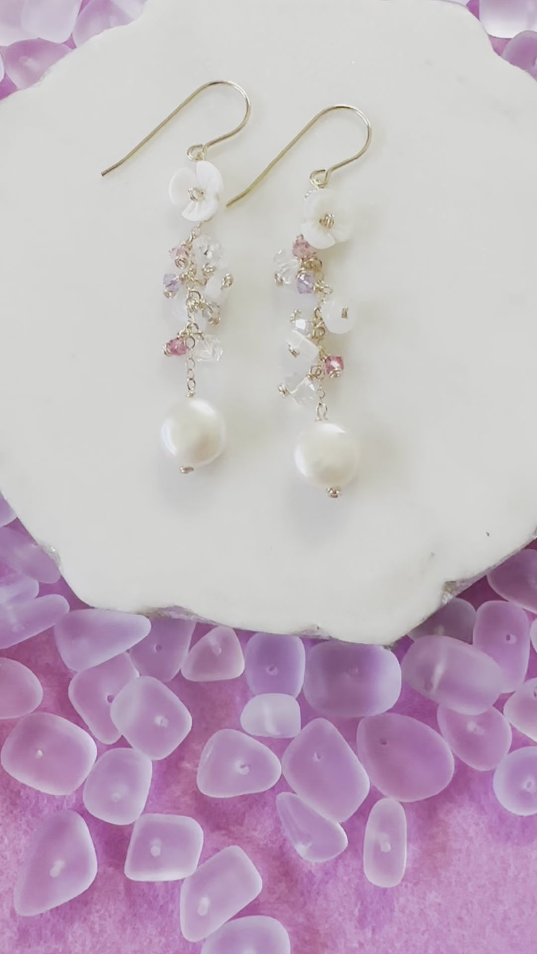 Load video: Coin Pearl &amp; Crystal Diamond Earrings