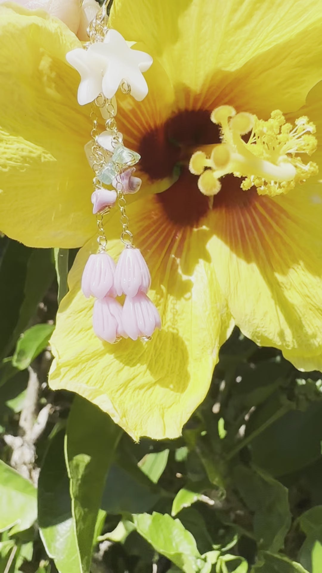 Load video: Shell Starfish &amp; Pink Violet Pikake Esrrings