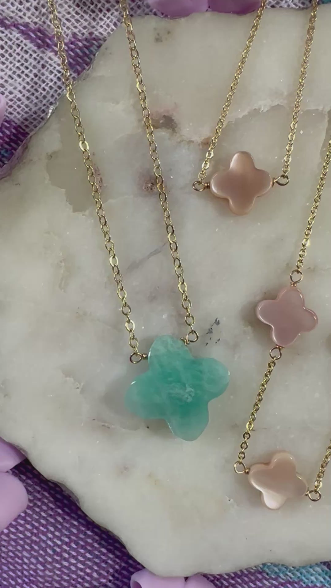Load video: Amazonite Clover Necklaces