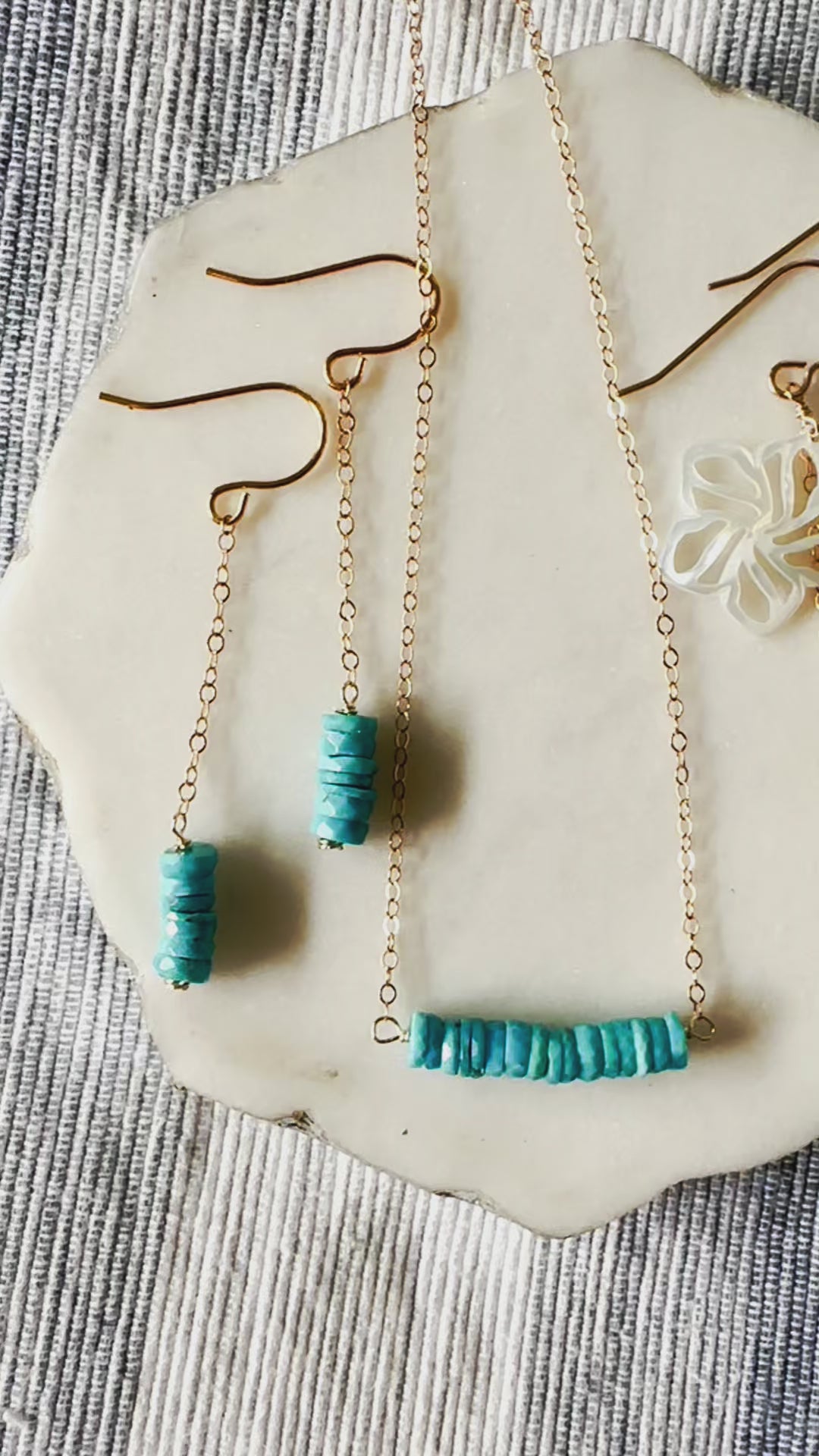 Load video: Plumeria &amp; Sleeping Beauty Turquoise Drop Earring