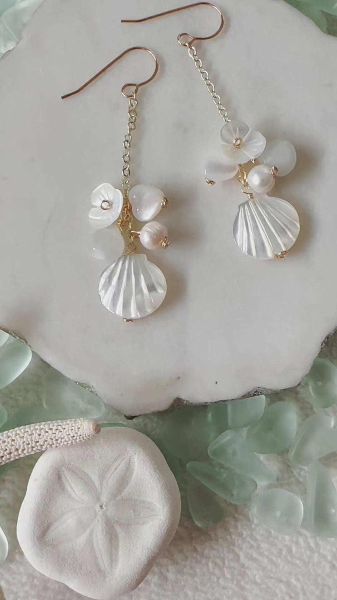 Load video: White Clam &amp;Puff Heart Earrings