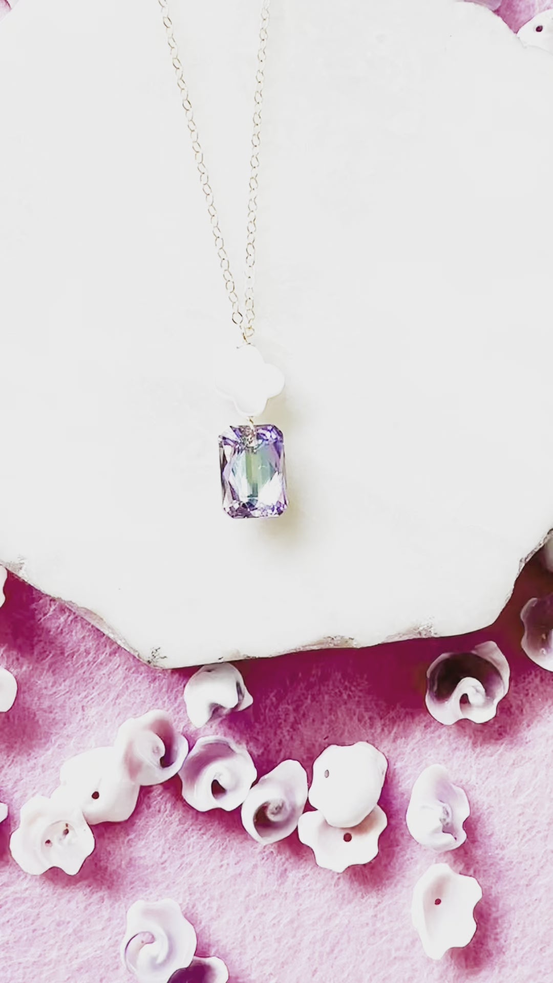 Load video: Clover Shell &amp; Crystal Necklace