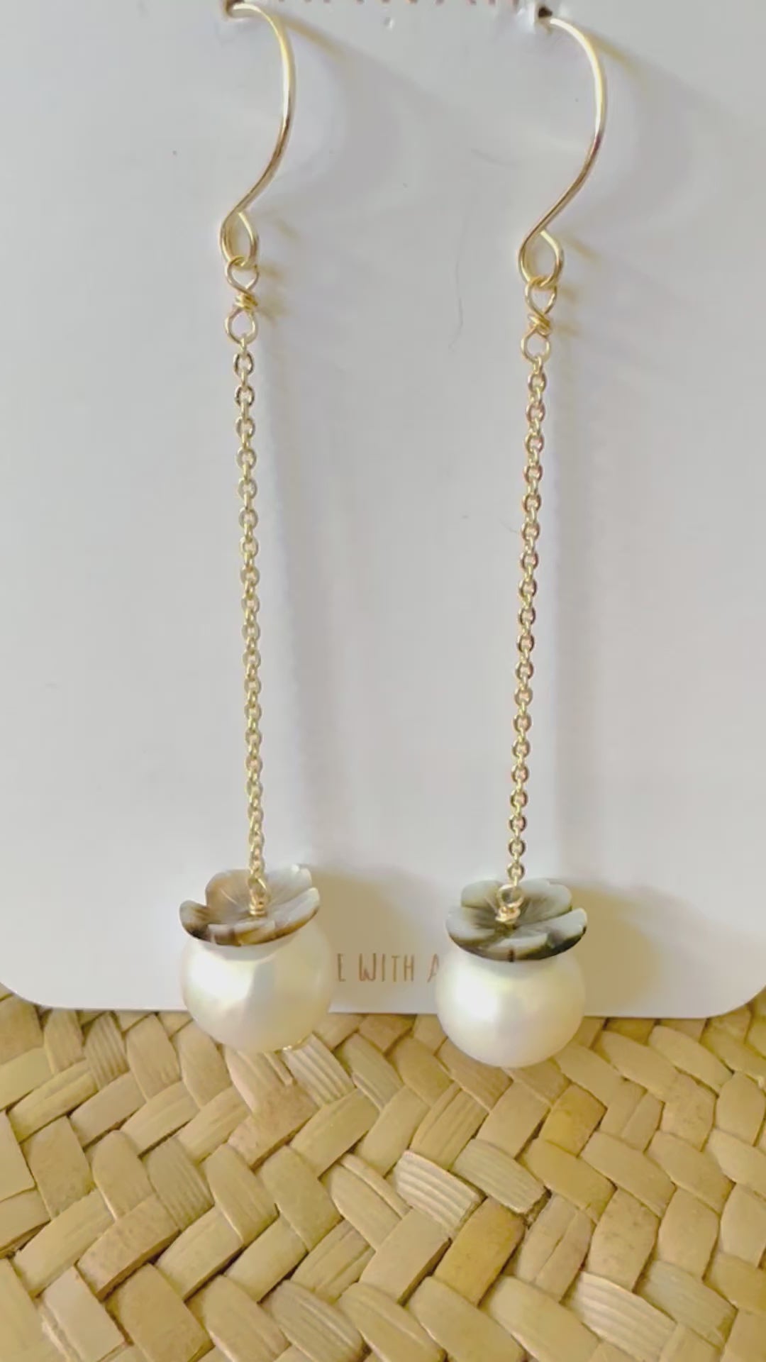 Load video: White Pearl &amp; Shell Flower Earrings
