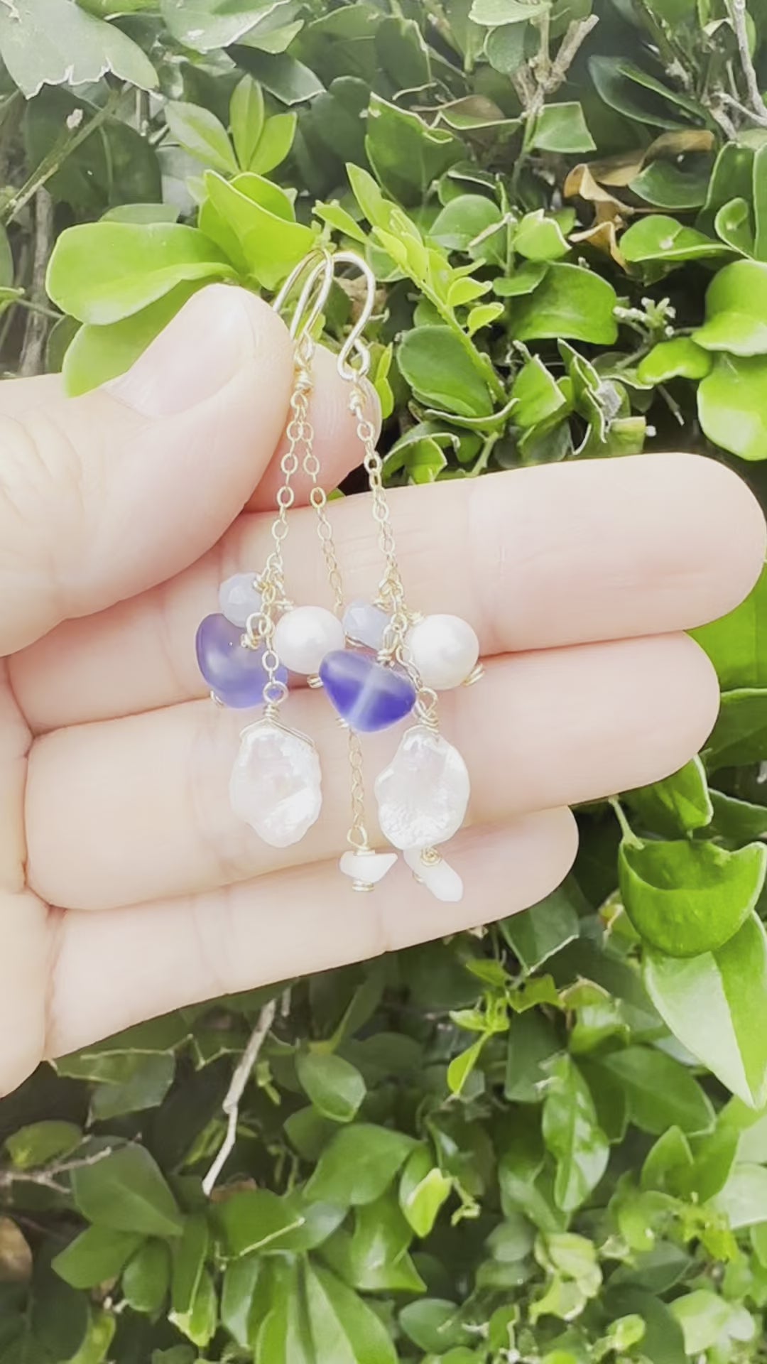 Load video: Keishi Pearl &amp; Blue Glass Earrings