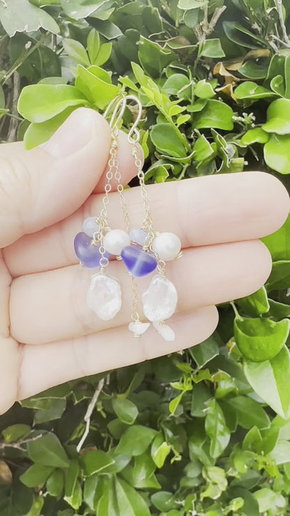 Keishi Pearl & Blue Glass Earrings