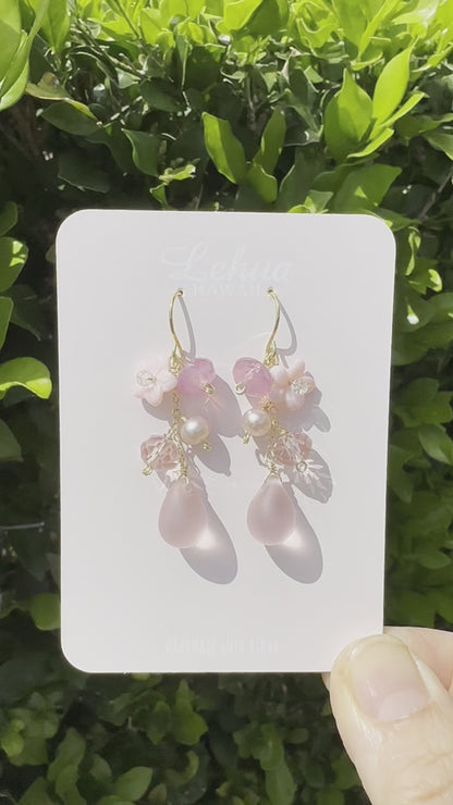 Pink Conch Shell & Pink Glass Earrings